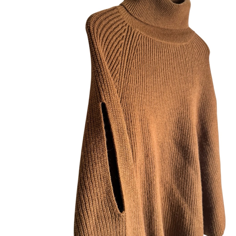 Anthropologie Ribbed Knit Poncho Turtleneck Sweater Layering Brown Women's OS - Picture 7 of 9